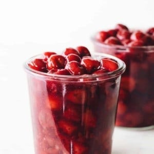 Jar of homemade cherry pie filling