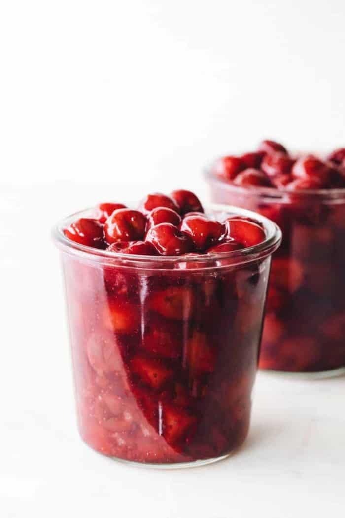 Jar of homemade cherry pie filling